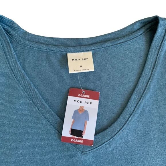 Mod Ref Women’s Contemporary V-Neck Puff Short Sleeve Blue Blouse Size XL NWT - Picture 3 of 6